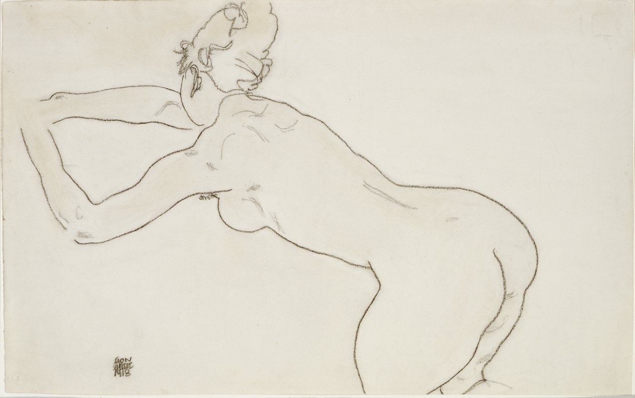 Ženský akt klečící a předklánějící se doleva, 1918 od Egon Schiele