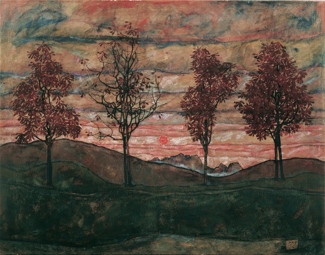 Čtyři stromy od Egon Schiele