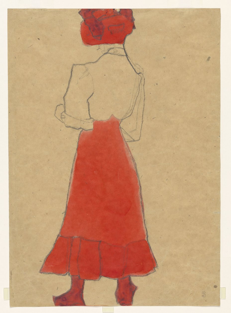 Žena v červené sukni od Egon Schiele