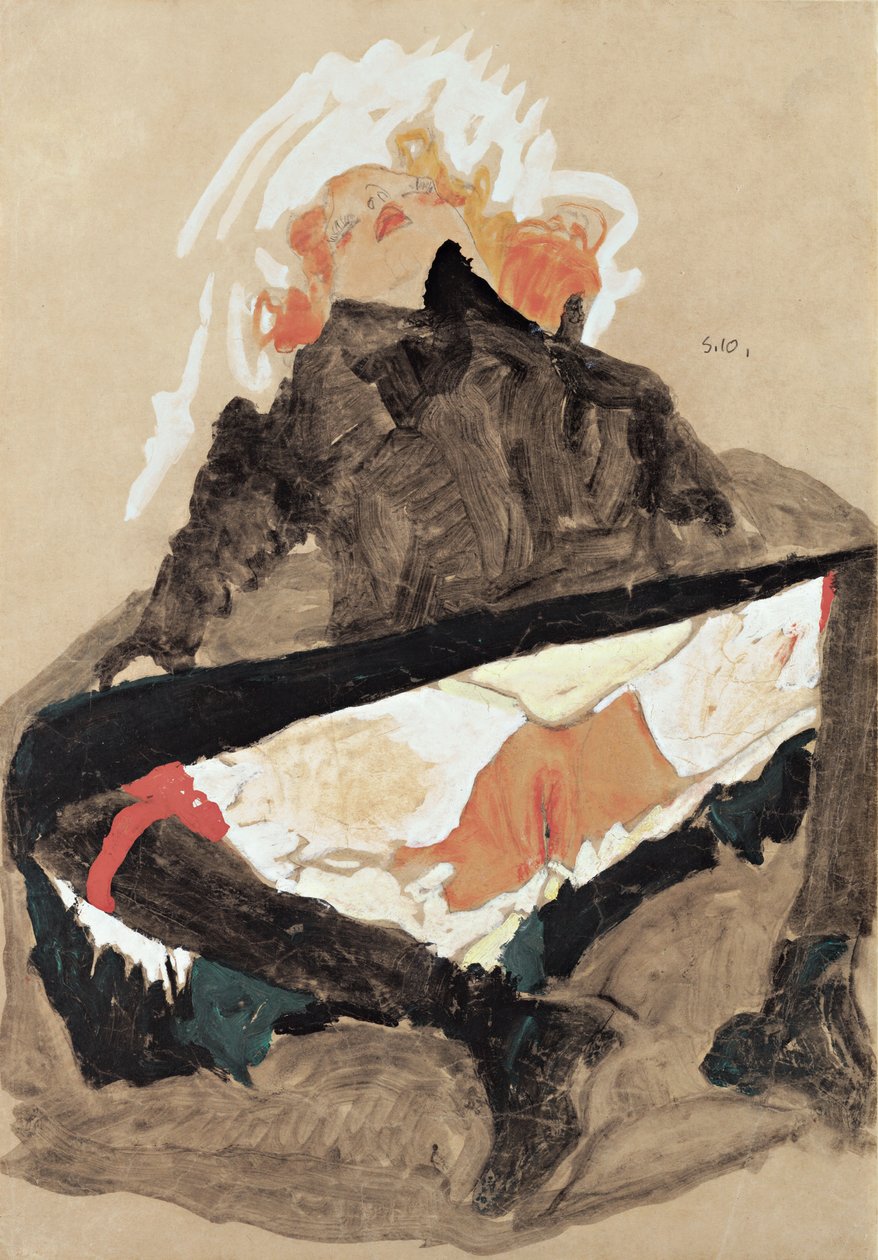 Dívka v černých šatech s roztaženýma nohama, 1910 od Egon Schiele