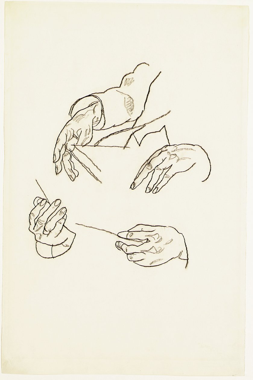 Ruce, studie k portrétu Dr. Huga Kollera (křída na papíře) od Egon Schiele