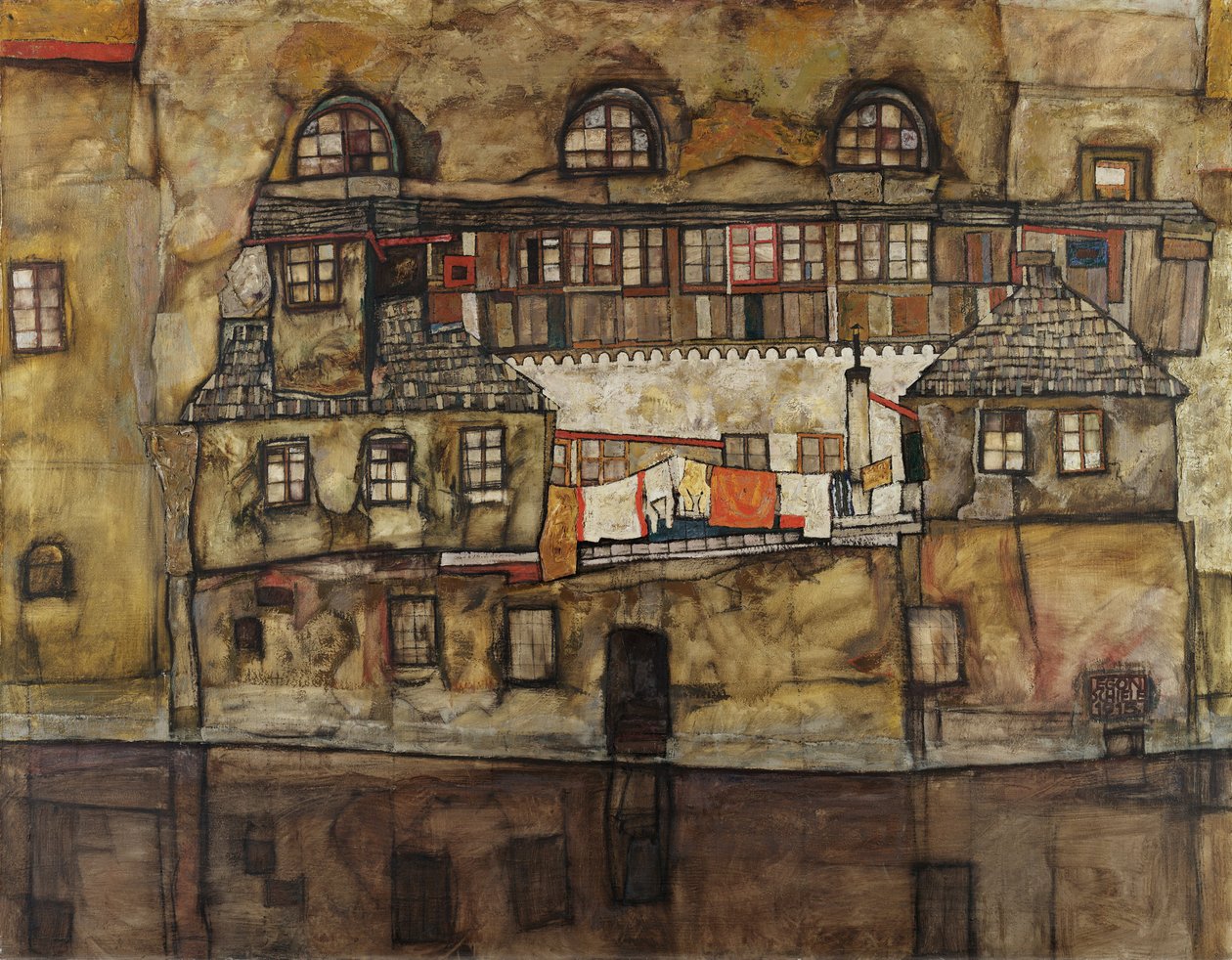 Stěna domu u řeky od Egon Schiele