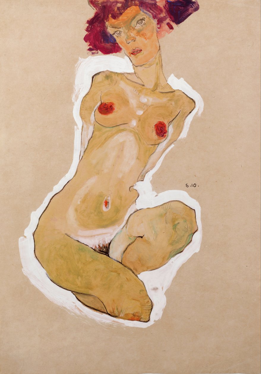 Dřepící ženský akt od Egon Schiele