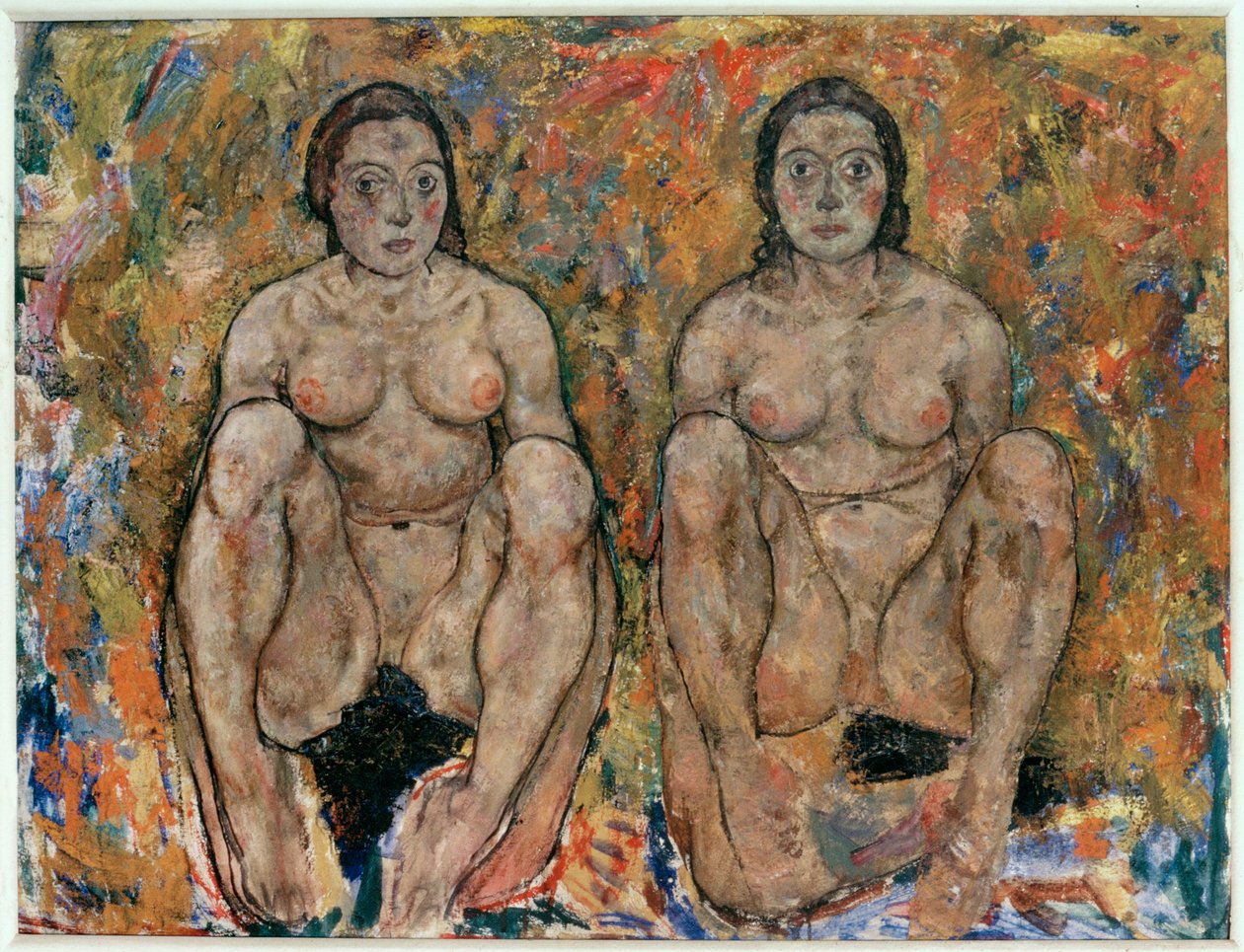 Kauernde Frauen [Dřepící ženy] (olej a kvaš) od Egon Schiele