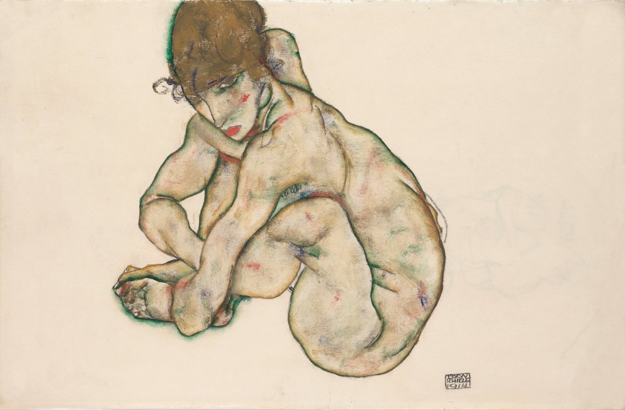 Akt dívky v podřepu od Egon Schiele