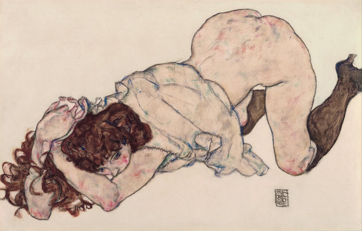 Klečící dívka, spočívající na obou loktech, 1917 od Egon Schiele