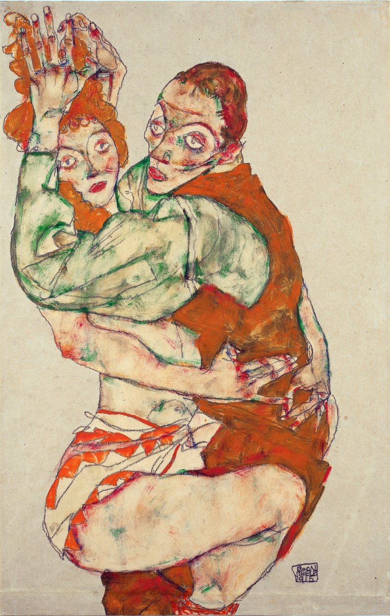 Milování - Schiele, Egon (1890-1918) - 1915 - Černá křída, Kvaš na papíře - 49,6x31,7 - Leopold Museum, Vídeň od Egon Schiele