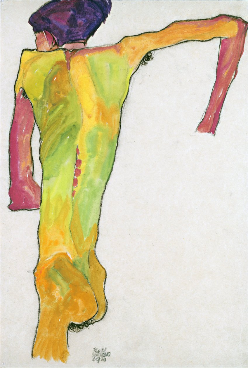Mužský akt, podpírá se - Schiele, Egon (1890-1918) - 1910 - Kvaš na papíře - 44,7x30,2 - Leopoldovo muzeum, Vídeň od Egon Schiele