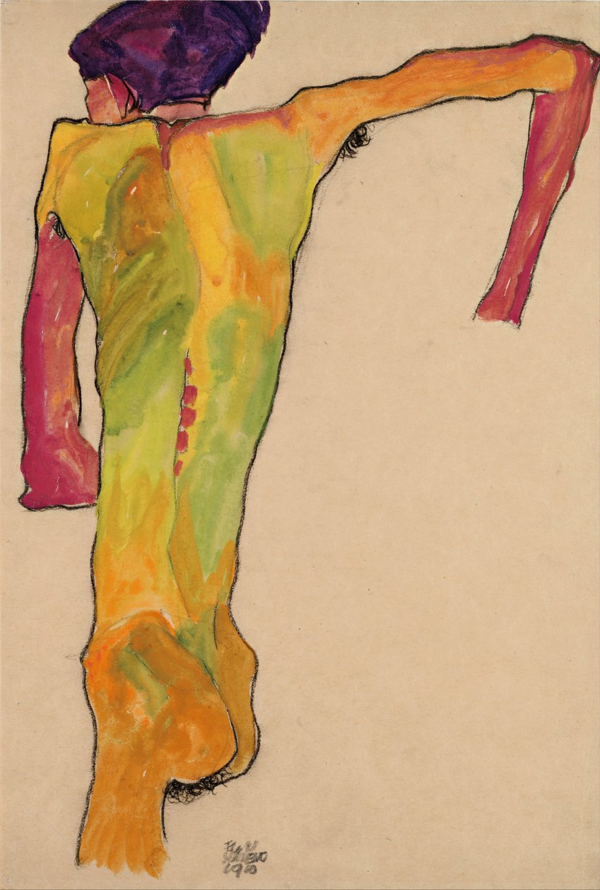 Mužský akt, podpírající se, 1910 od Egon Schiele