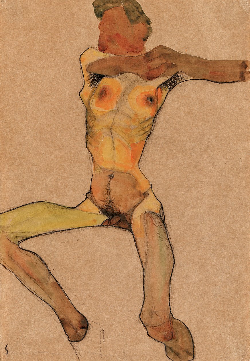 Mužský akt, žlutá, 1910 od Egon Schiele
