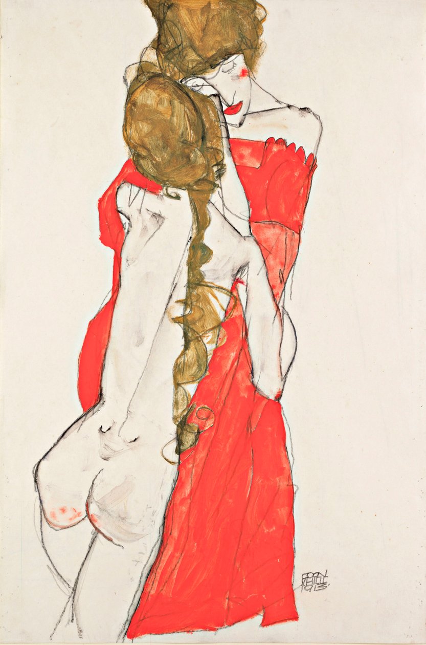 Matka a dcera - Dílo Egona Schieleho (1890-1918), kvaš na papíře od Egon Schiele