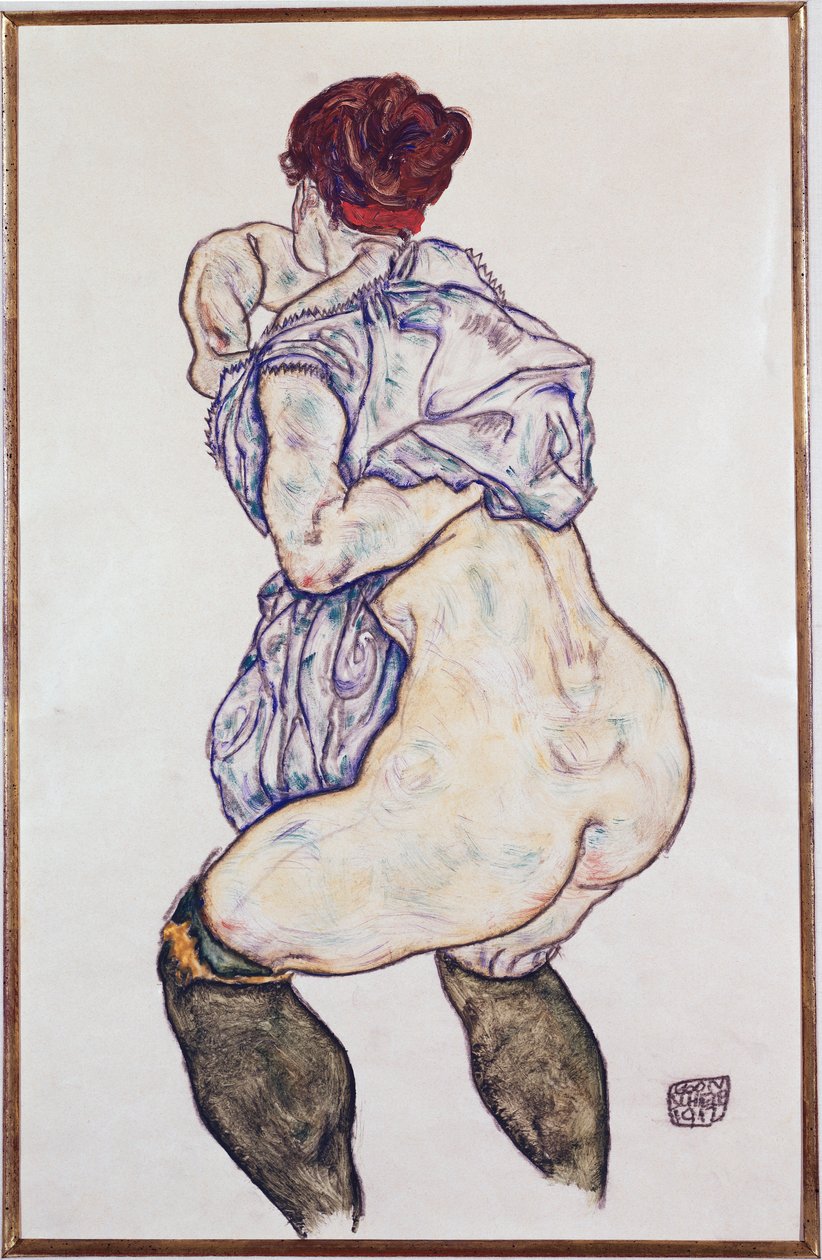 Paní Halbakt se zelenými punčochami, 1917 od Egon Schiele