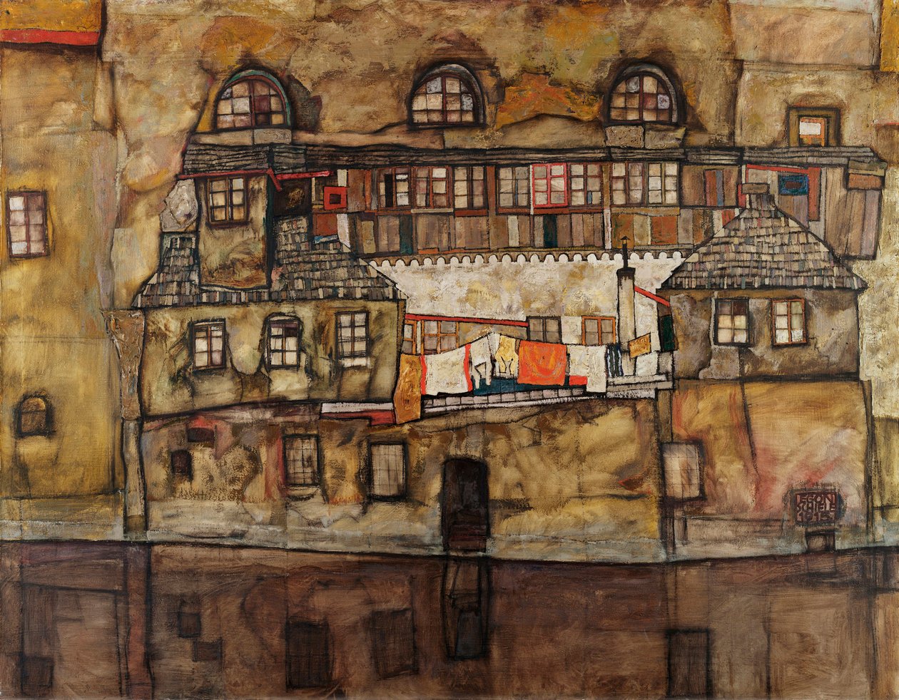 Zeď domů na řece - Obraz Egona Schieleho (1890-1918), olej na plátně od Egon Schiele