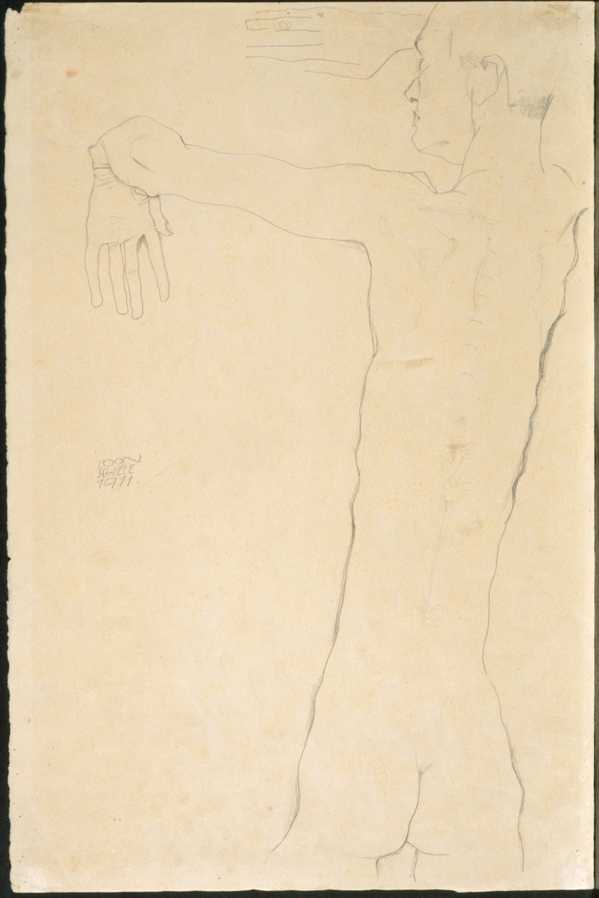 Nahý muž se zdviženýma rukama (recto) od Egon Schiele