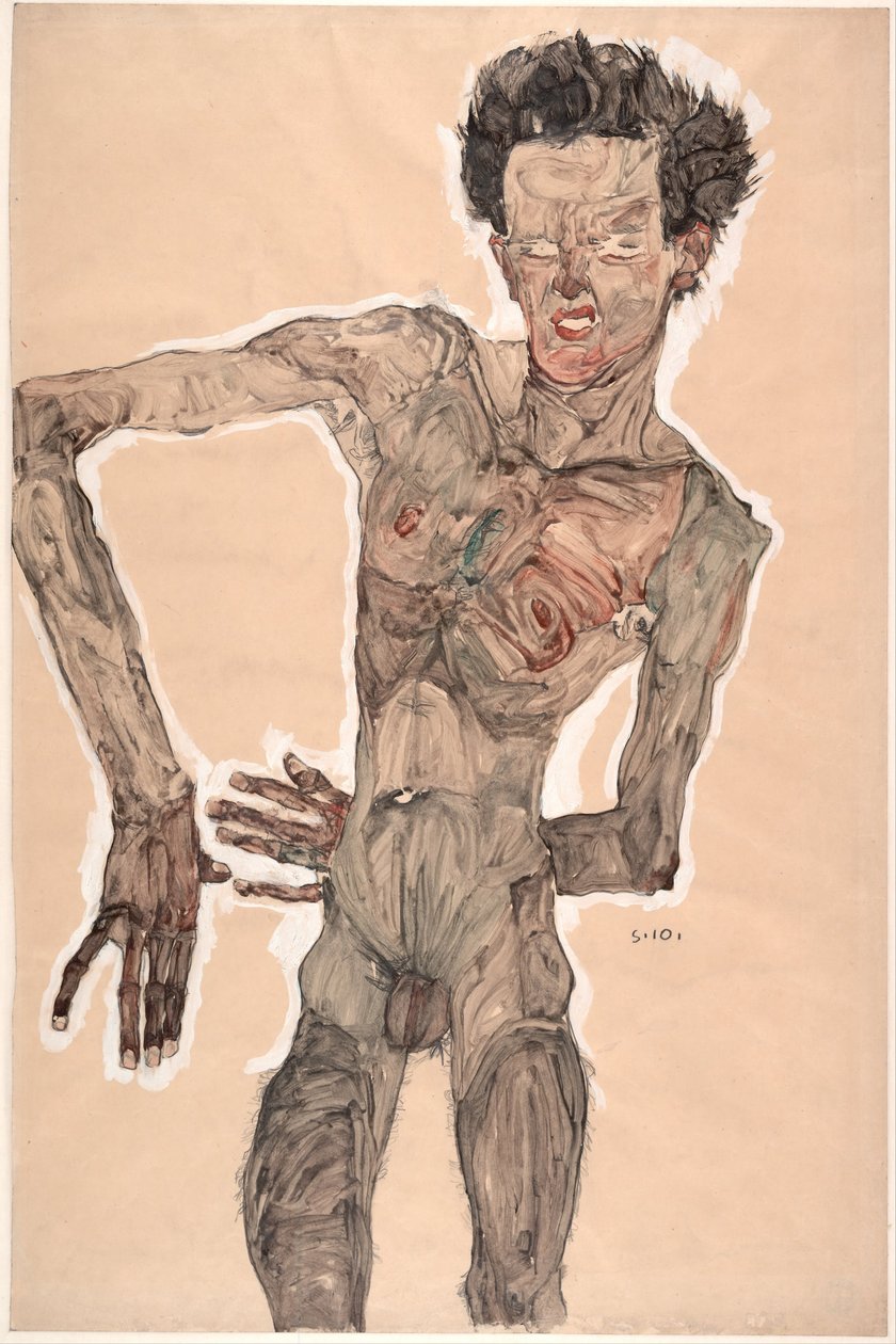 Nahý autoportrét, grimasa, 1910 od Egon Schiele