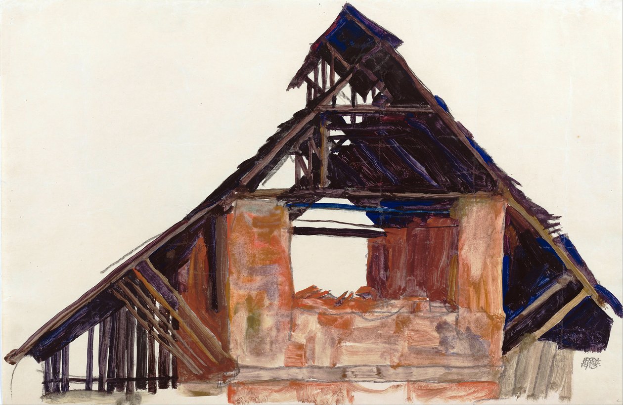 Old Gable (vieux gable) - Schiele, Egon (1890-1918) - 1913 - Kvaš na papíře - 32x48,6 - Leopold Museum, Vídeň od Egon Schiele