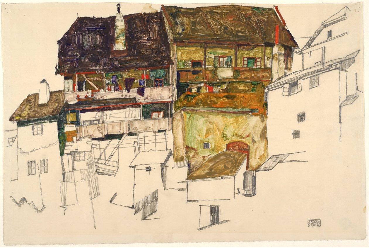 Staré domy v Krumau, 1914 od Egon Schiele