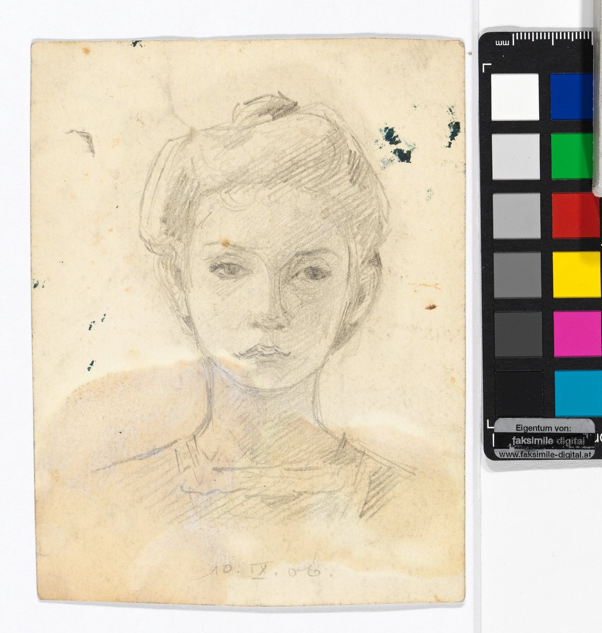 Portrét dívky; zadní strana: kresby zvířat od Egon Schiele