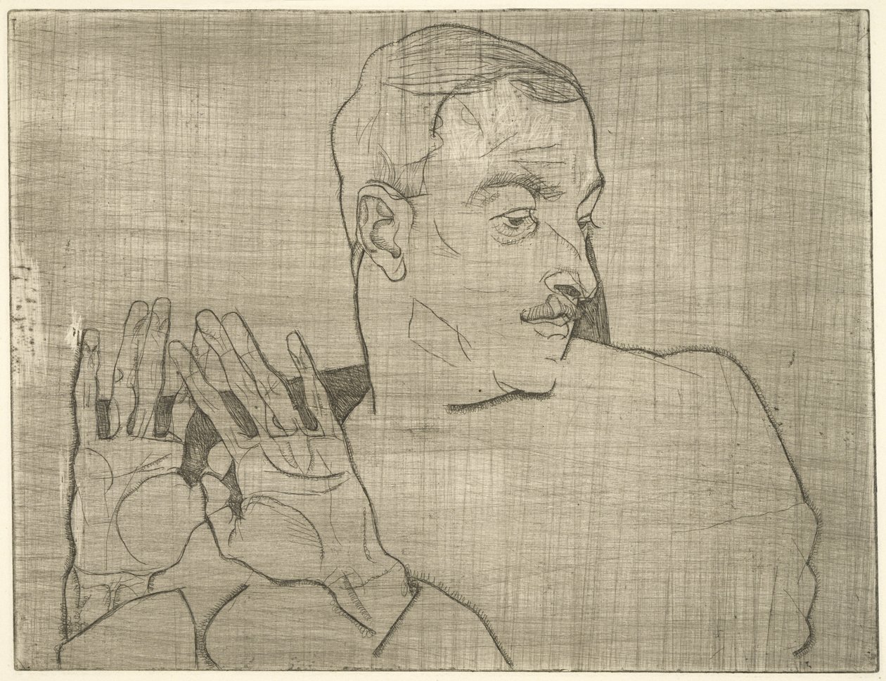 Portrét Arthura Roesslera, 1914 (suchá jehla) od Egon Schiele