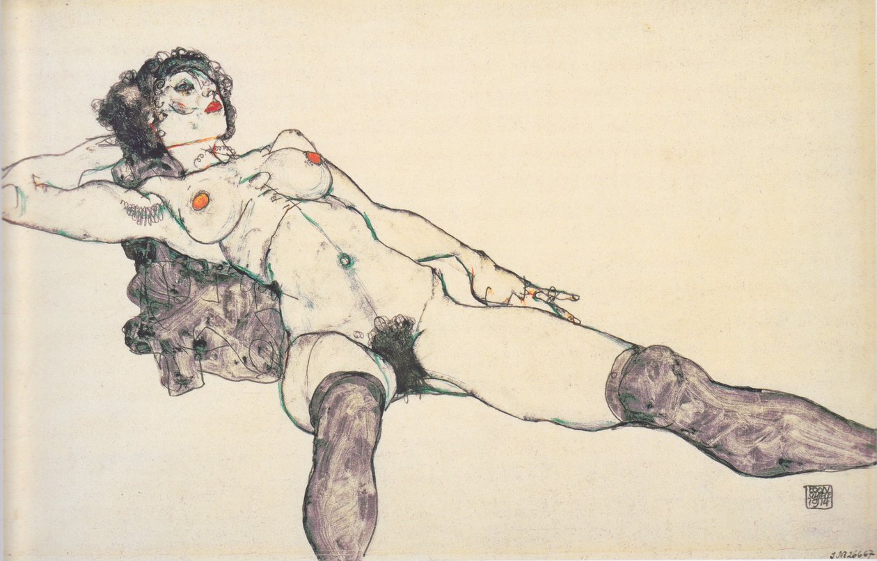 Ležící ženský akt s roztaženýma nohama, 1914 od Egon Schiele