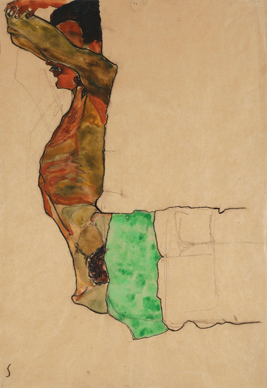 Ležící mužský akt se zeleným hadříkem od Egon Schiele