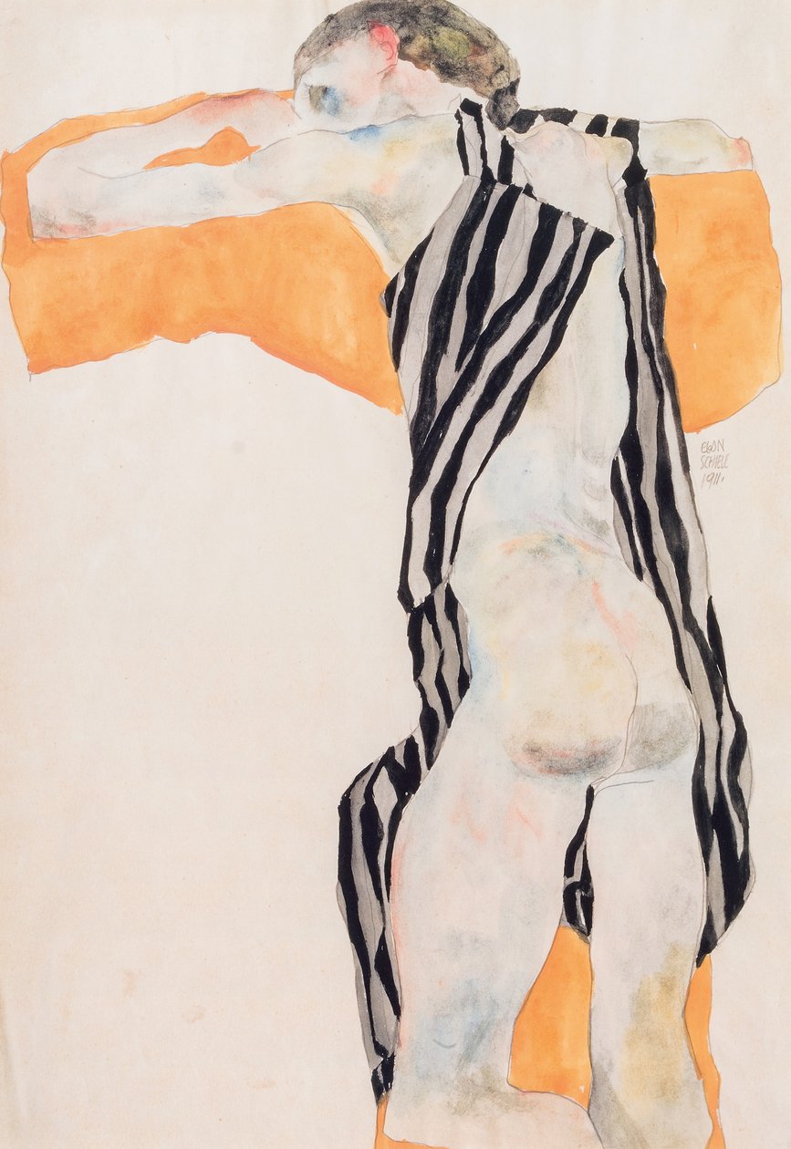 Ležící nahá dívka v Striped Smock, 1911. od Egon Schiele