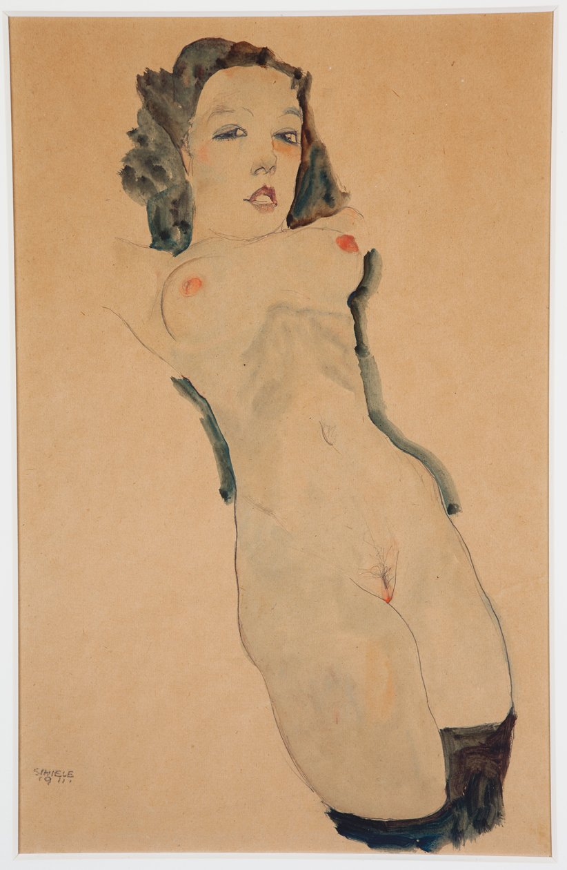 Ležící akt s černými punčochami; Ležící akt s černými punčochami, 1911 od Egon Schiele