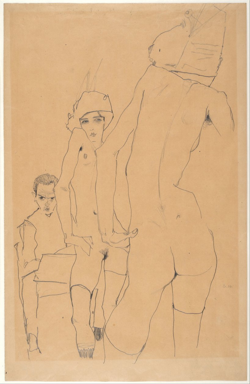 Schiele s nahým modelem před zrcadlem od Egon Schiele