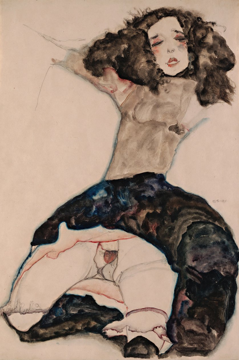Černovlasá dívka s vyhrnutou sukní od Egon Schiele