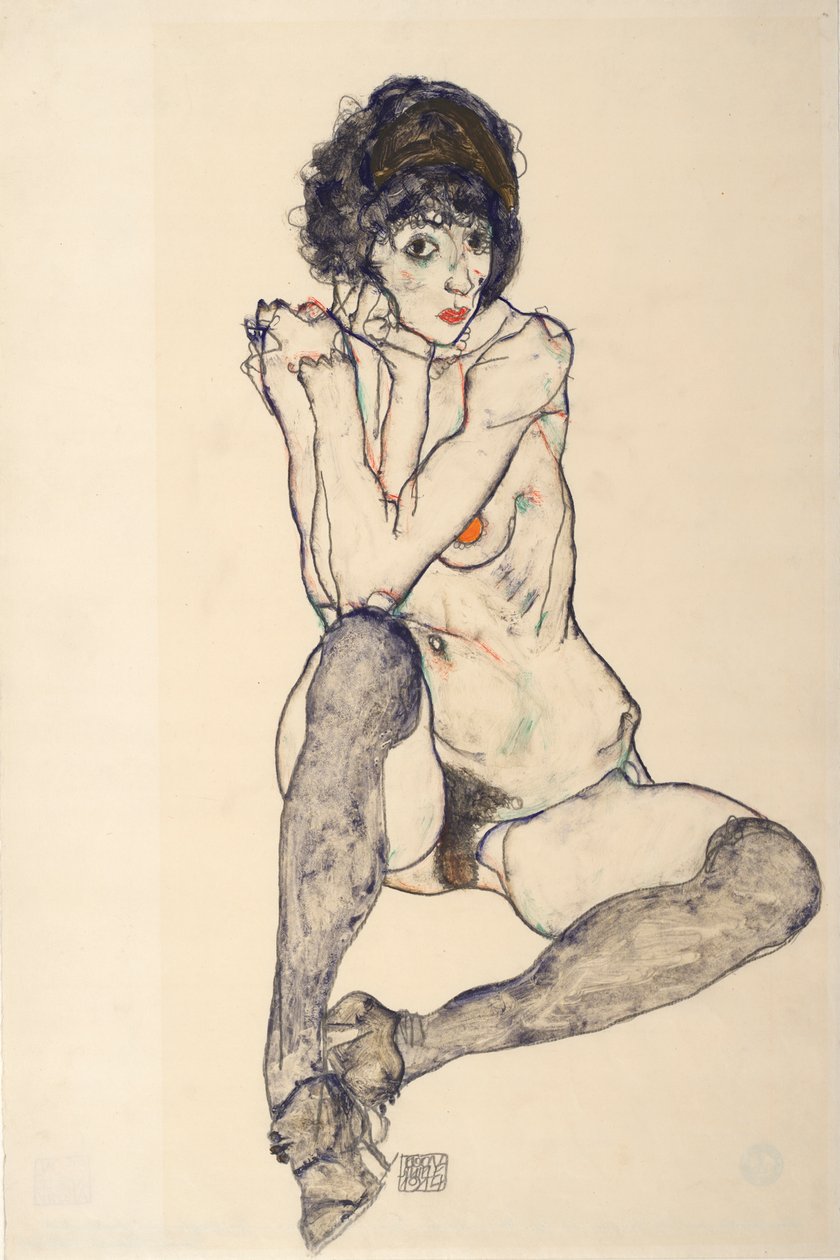Sedící ženský akt, lokty spočívající na pravém koleni, 1914. od Egon Schiele