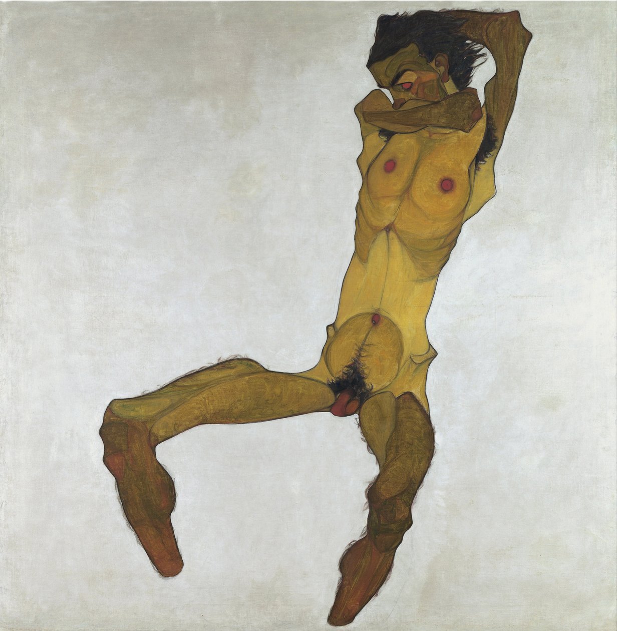 Sedící mužský akt (Autoportrét) - Schiele, Egon (1890-1918) - 1910 - Olej na plátně - 152,5x150 - Leopoldovo muzeum, Vídeň od Egon Schiele