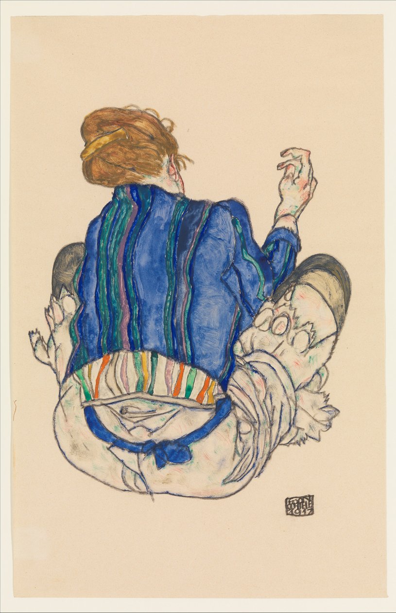 Sedící žena, pohled zezadu, 1917 od Egon Schiele