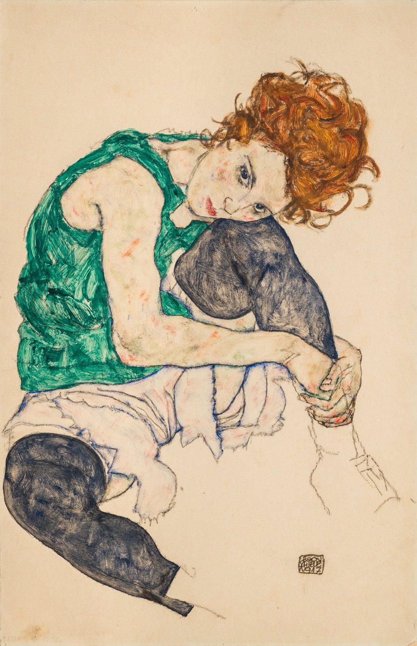 Sedící žena s pokrčenými koleny, 1917 od Egon Schiele