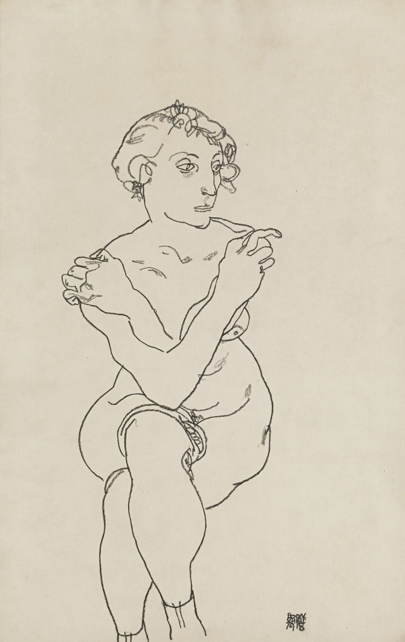 Sedící ženský akt, ruce a nohy zkřížené, 1918 od Egon Schiele