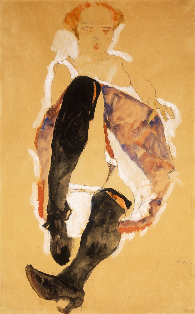 Sedící žena s černými punčochami; Sedící dívka s černými punčochami, 1911 od Egon Schiele