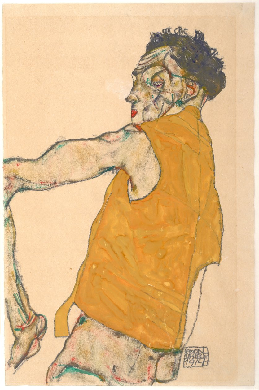 Autoportrét ve žluté vestě, 1914 od Egon Schiele