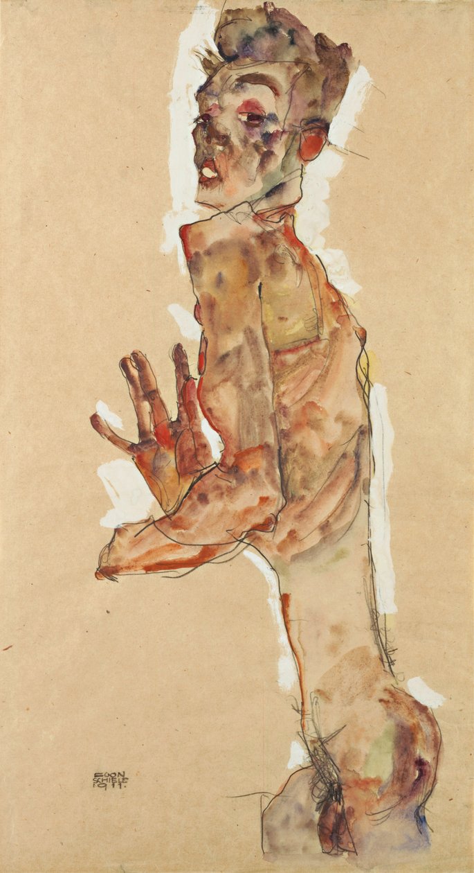 Autoportrét s roztaženými prsty, 1911 od Egon Schiele