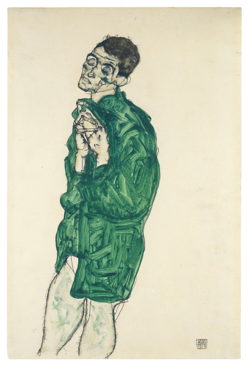 Autoportrét v zelené košili se zavřenýma očima, 1914 od Egon Schiele