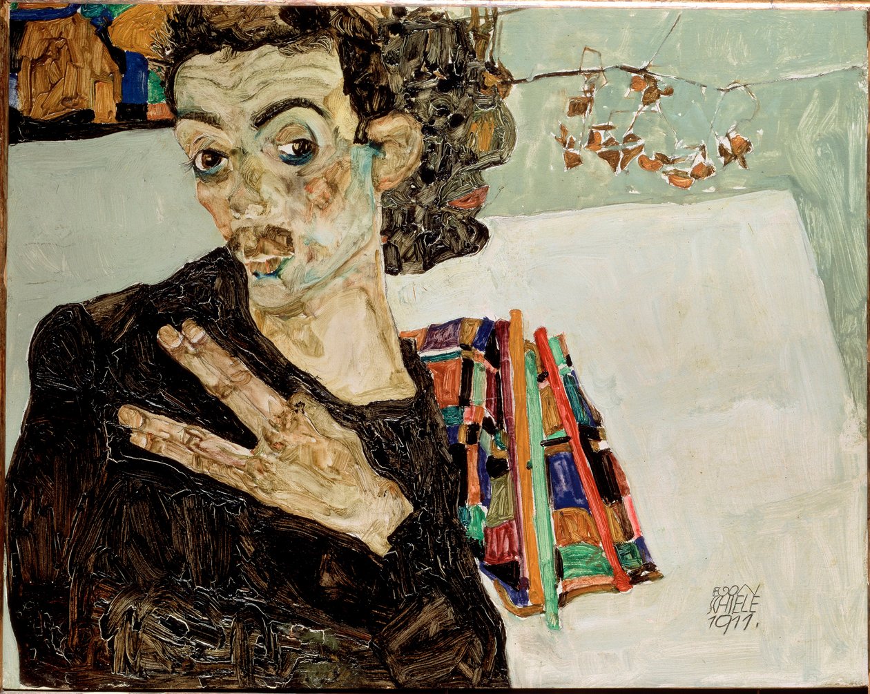 Autoportrét s prsty od sebe. Obraz Egona Schieleho od Egon Schiele