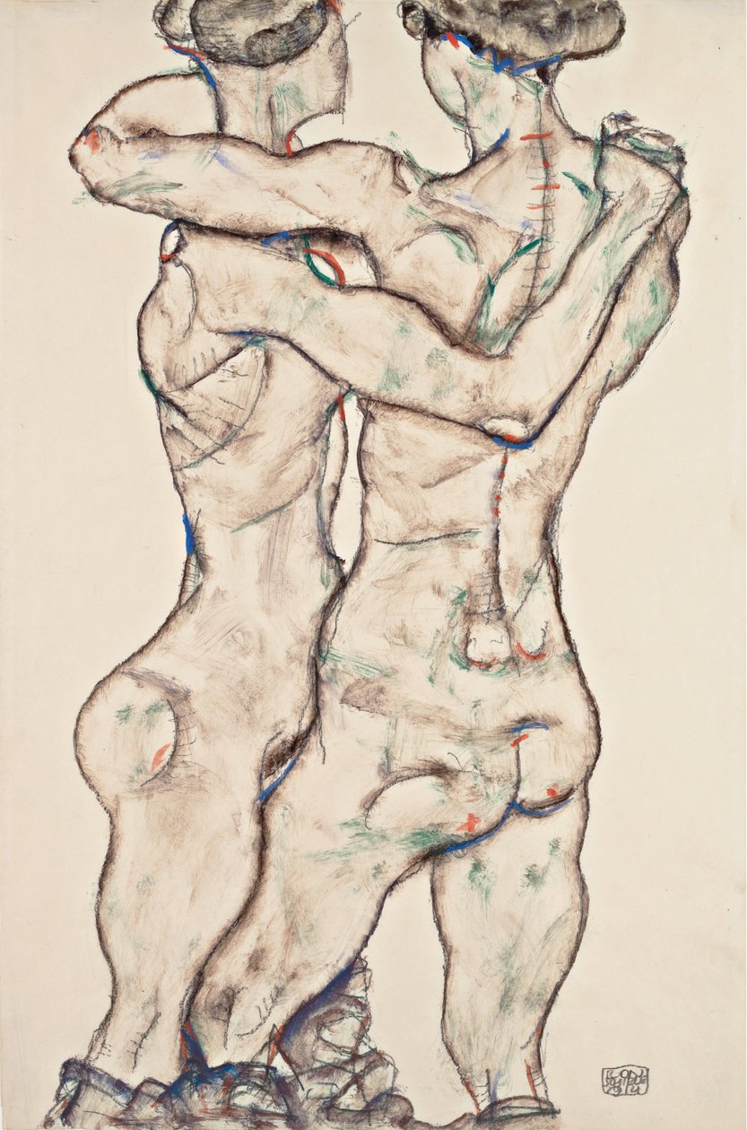 Objímající se nahé dívky od Egon Schiele