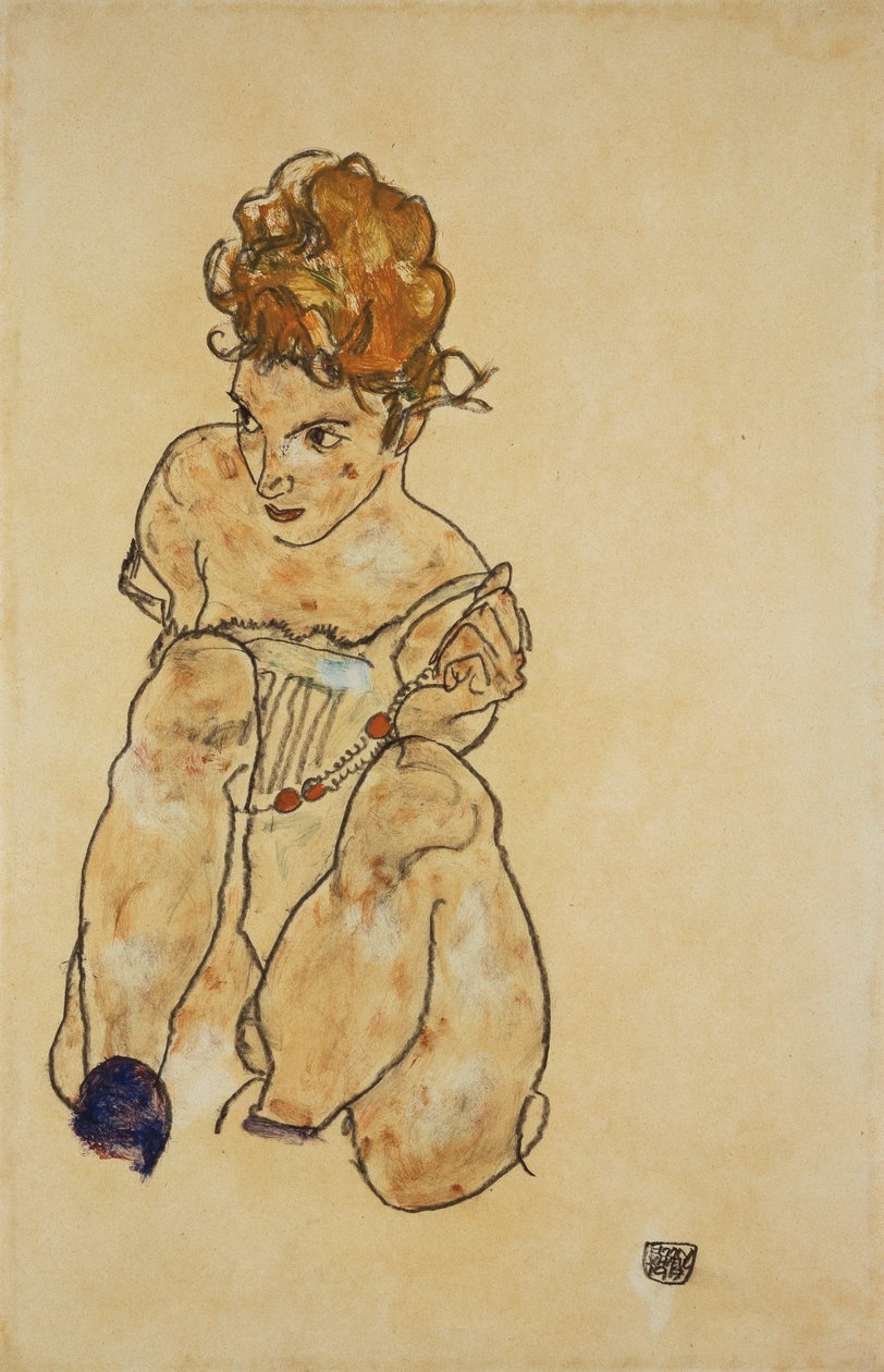 Sedící dívka ve spodním prádle, 1917 od Egon Schiele