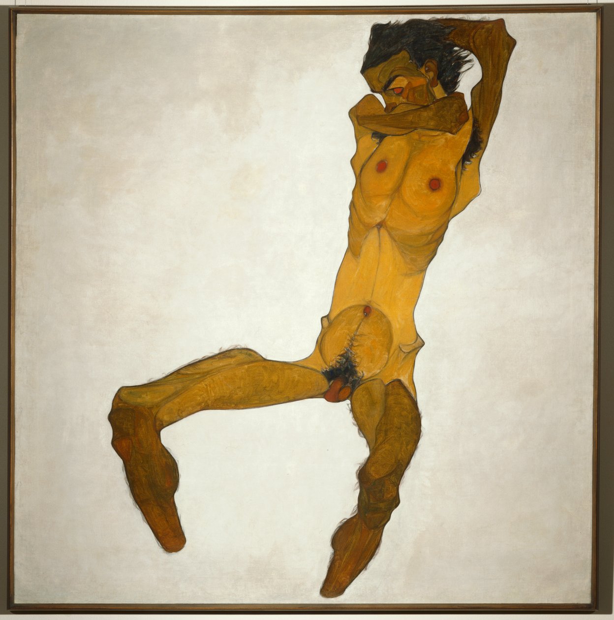 Sitzender Männerakt ... (olej a akvarel na plátně) od Egon Schiele