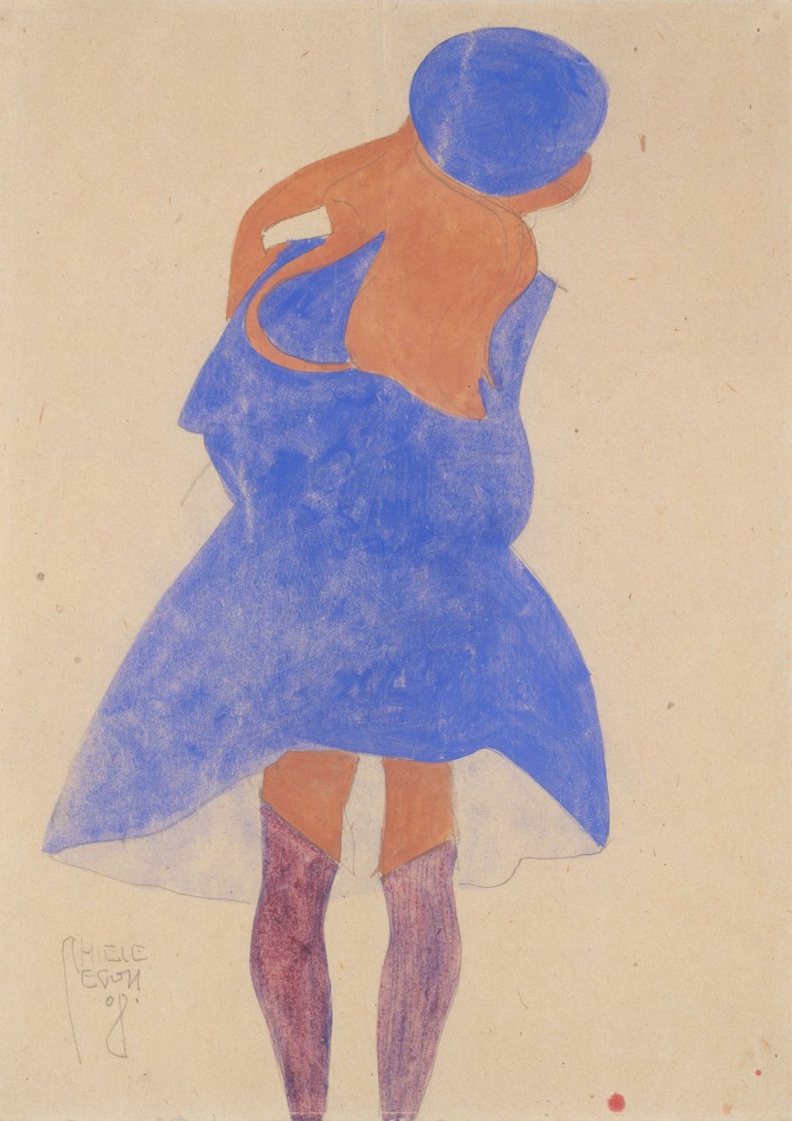 Stojící dívka, pohled zezadu, 1908 (kvaš, akvarel a grafit na papíře) od Egon Schiele