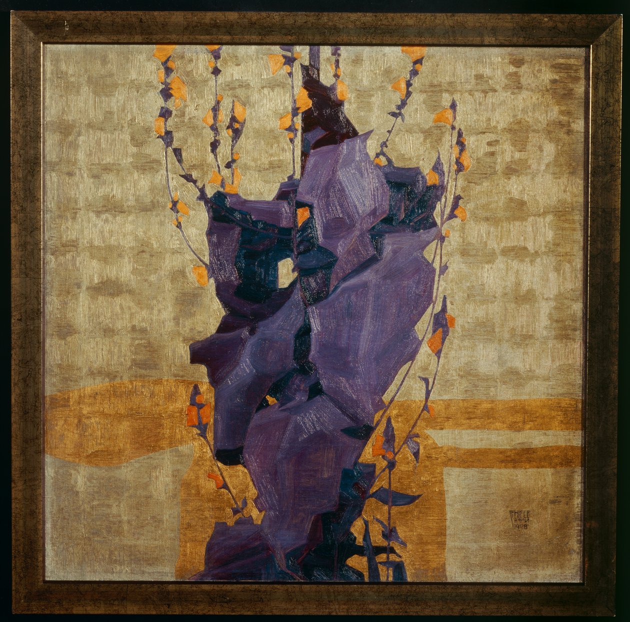 Stylizovaná květina na dekorativním pozadí ... (bronz) od Egon Schiele