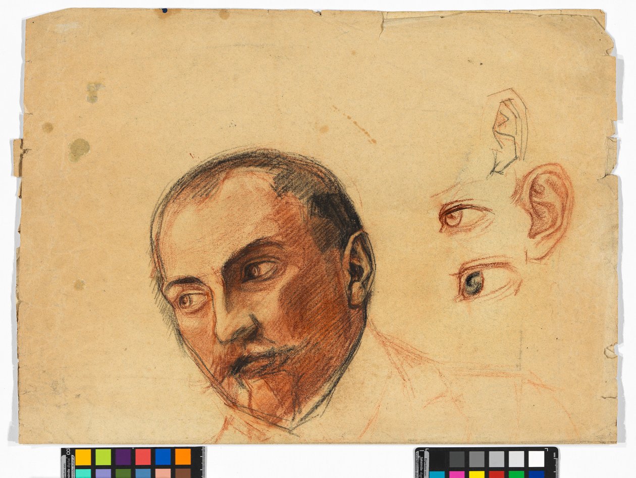 Studienblatt (Kopf, Augen, Ohren) od Egon Schiele