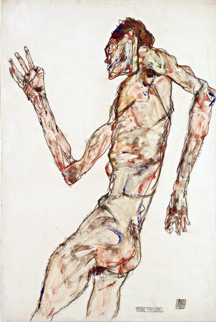 Tanečnice - Schiele, Egon (1890-1918) - 1913 - Černá křída, Kvaš na papíře - 48,3x32,3 - Leopold Museum, Vídeň od Egon Schiele