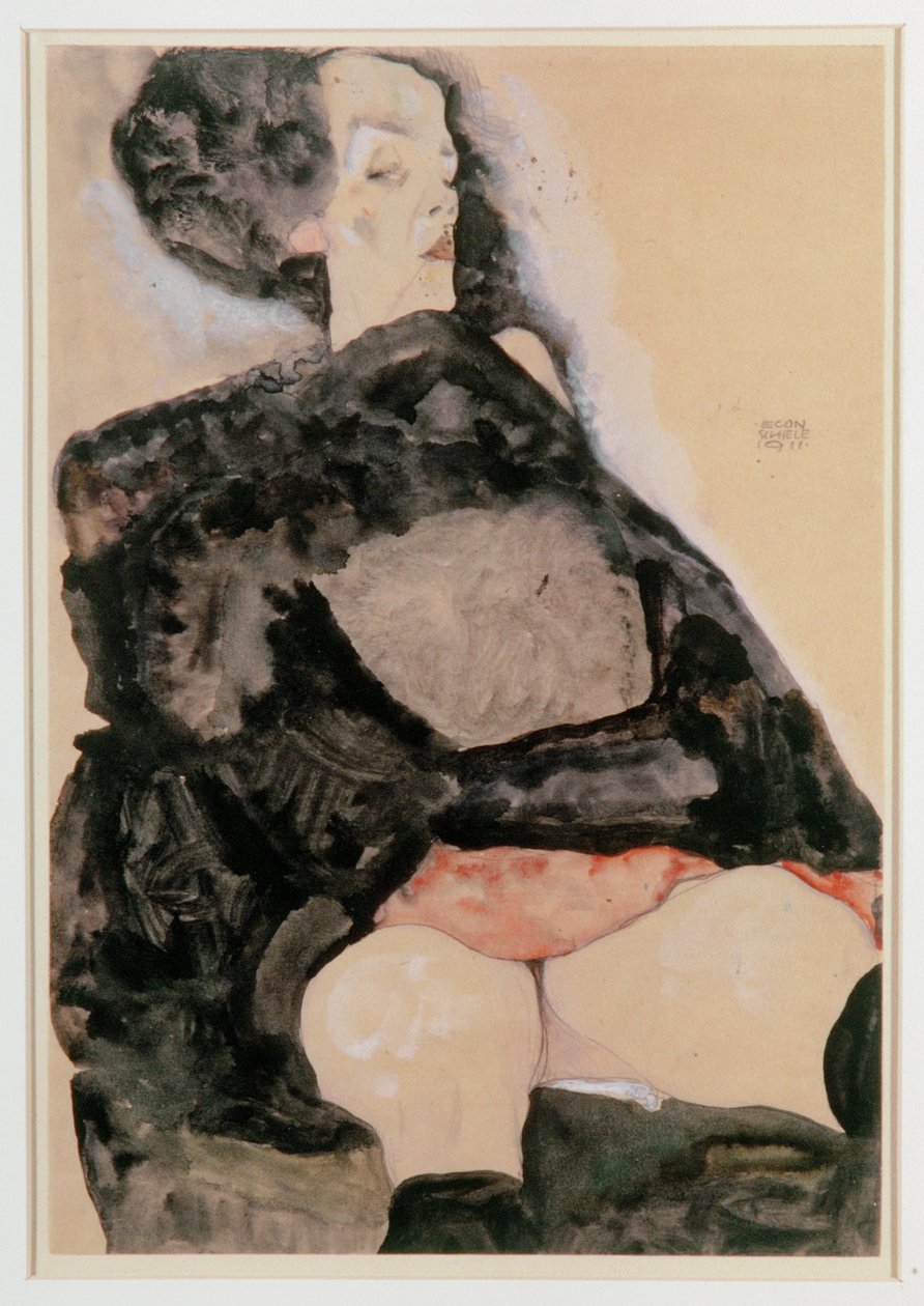 Žena v černém (kvaš, akvarel a tužka) od Egon Schiele