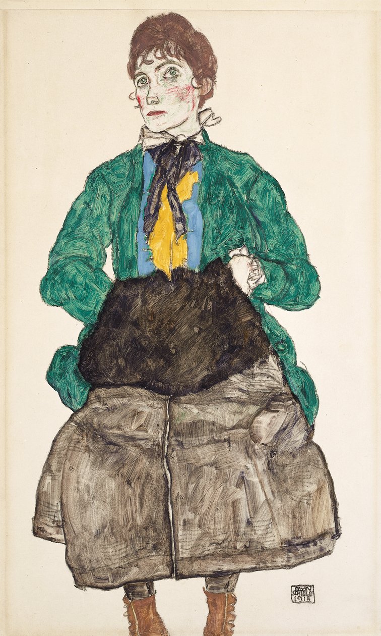 Žena v zelené halence s rukávníkem, 1915 od Egon Schiele