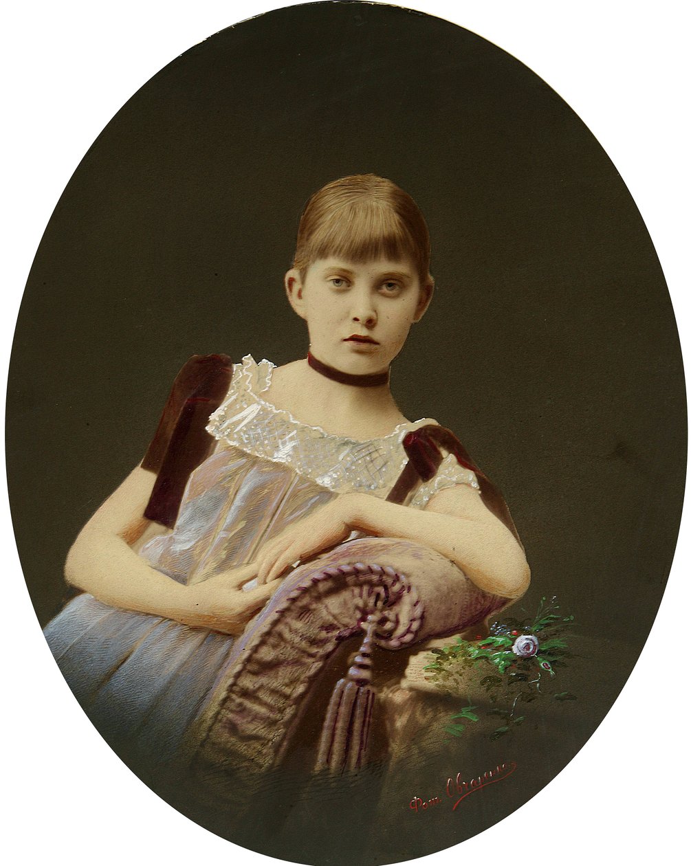 Portrét dívky. Stříbrná želatinová fotografie, kvaš od Egora Maximoviče Ovcharenka (?-1902) od Egor Maximovich Ovcharenko