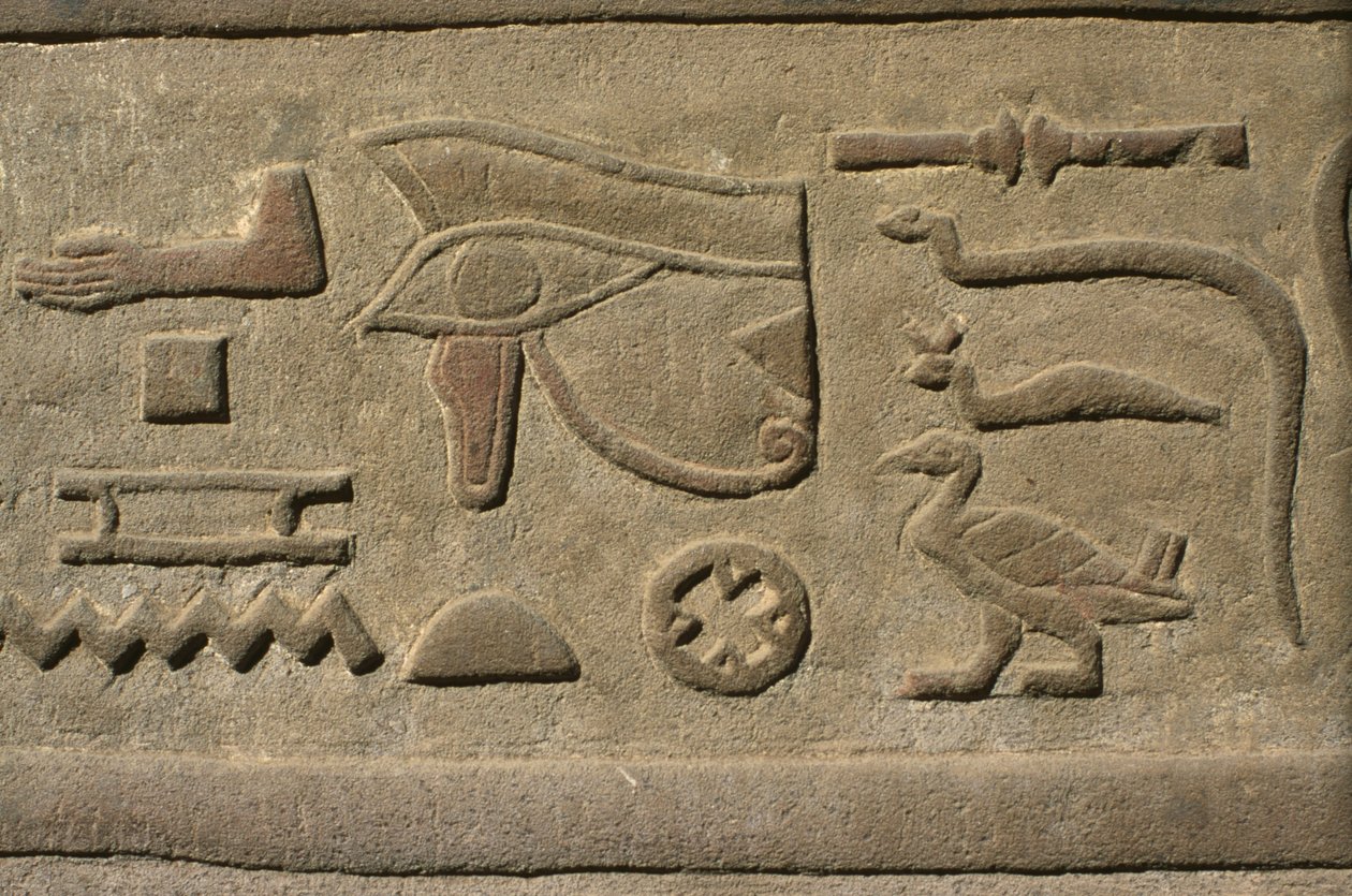 Detail reliéfu, hieroglyfy vápence od Egyptian